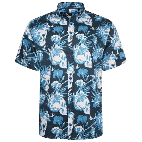 KAM Skull Print Shirt Navy